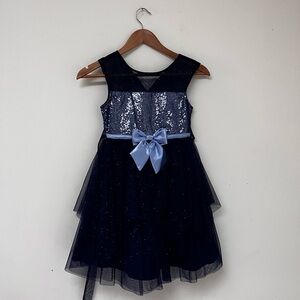 Jona Michelle Girl’s Blue Sequin Tulle Formal Holiday Dress Size 7